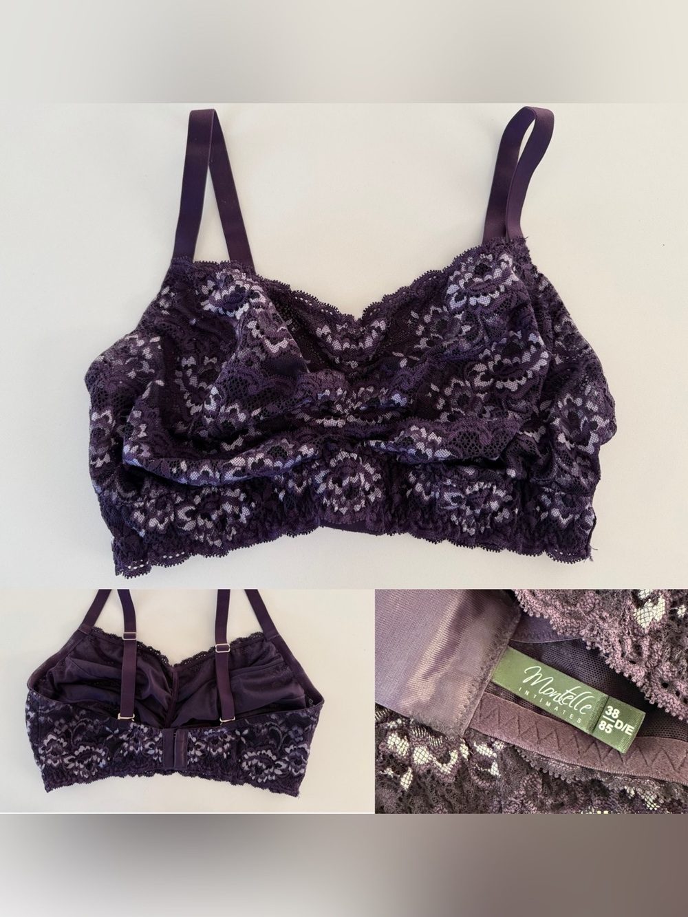 EUC Montelle Wireless Cup Sized Lace Bralette (38D/E)